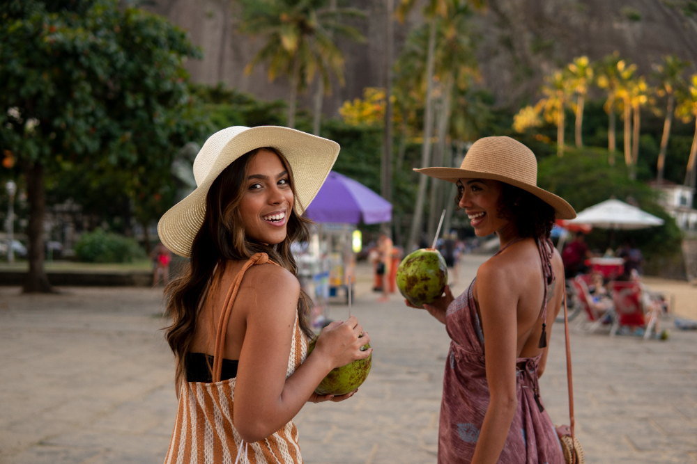 women on a beach